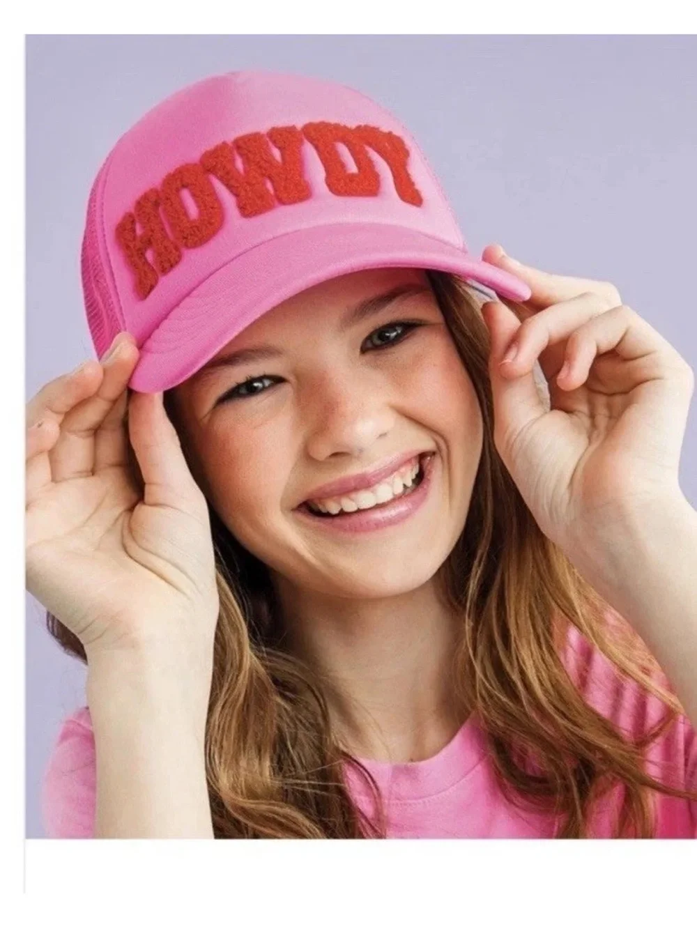 Iscrean  Hot Pink 'HOWDY' Mesh Trucker Hat adjustable hat